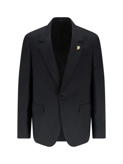 Gucci 'gg' Single-breasted Wool Blend Blazer In Blue