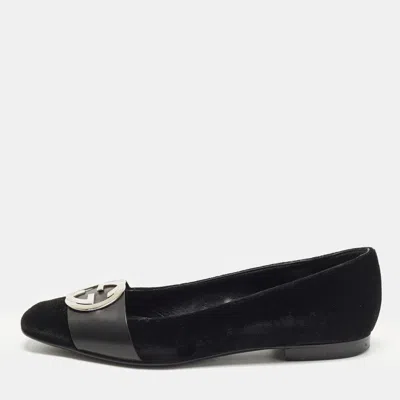 Pre-owned Gucci Gg Size 36.5 Black Leather And Velvet Ballet Flats