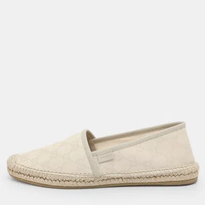 Pre-owned Gucci Gg Size 39.5 Grey Canvas And Leather Espadrille Flats In Gray
