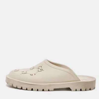 Pre-owned Gucci Gg Size 41 Cream Rubber Mules In White