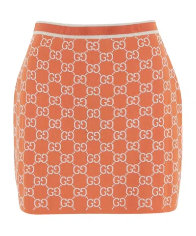 Gucci Embroidered Cotton Mini Skirt In Orange