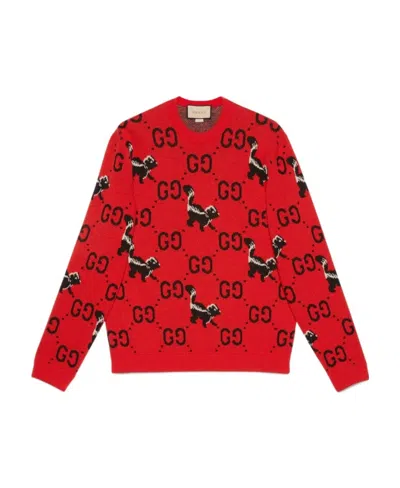 Gucci Gg Skun-pattern Jumper In Red
