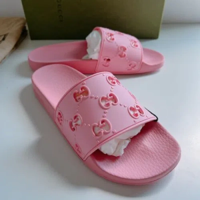 Pre-owned Gucci Gg Slide Rubber Sandal 40 In Pink