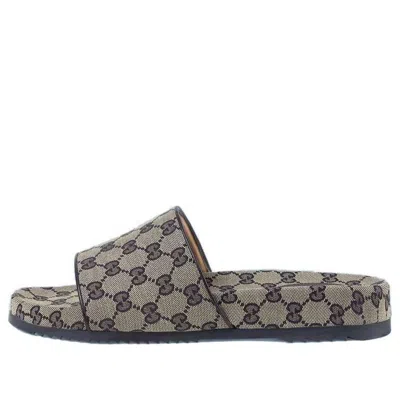 Gucci Gg Slide Sandal 'beige Blue Monogram' In Gray