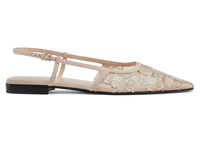 Pre-owned Gucci Gg Slingback Ballet Flat (women's) Sneakers In Rose Beige/gg Crystals In Pink
