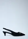 Gucci Women Black Gg Velvet Horsebit Slingback Pumps In Black