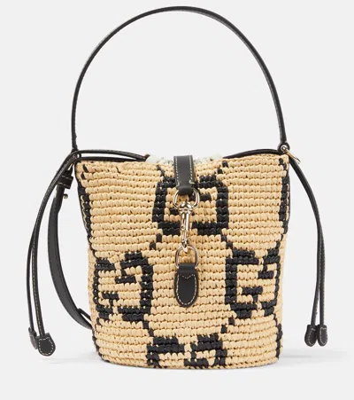 Gucci Gg Small Leather-trimmed Bucket Bag In Beige
