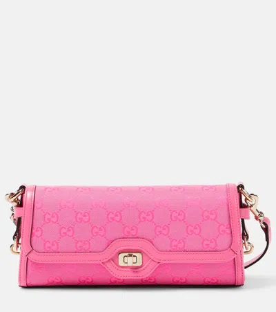 Gucci Gg Small Leather-trimmed Crossbody Bag In Pink