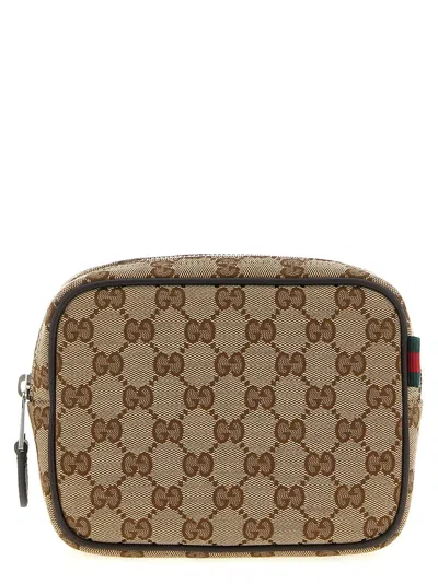 Gucci Men Beige Shoulder Bag With Gg All-over Motif And Removable Shoulder Strap In Canvas Man In Brown