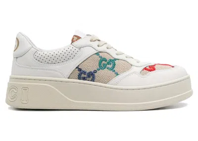 Pre-owned Gucci Gg Sneaker Embroidered (women's) Sneakers In White