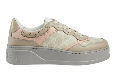 Pre-owned Gucci Gg Sneaker Gg Supreme (women's) Sneakers In Oatmeal/light Pink/white