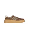 Gucci Textured Leather Sneakers With Branded Chunky Outsole In Brown