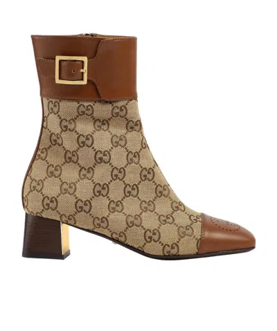 Gucci Gg Squared-toe Buckled Ankle Boots