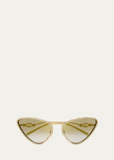Gucci Gg Star Embellished Metal Cat-eye Sunglasses In Brown