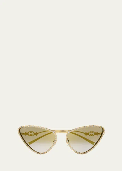 Gucci Gg Star Embellished Metal Cat-eye Sunglasses In Gold