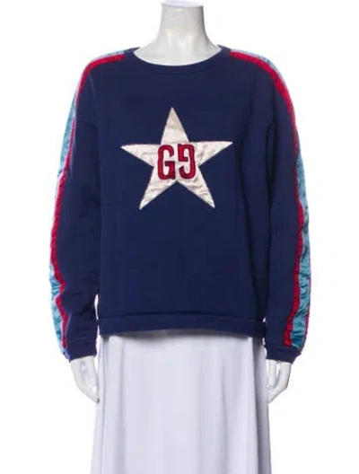 Pre-owned Gucci Gg Star Logo Graphic Print Sweatshirt In Blue