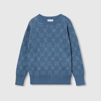Gucci Kids' Gg Stars Cotton Sweater In Blue