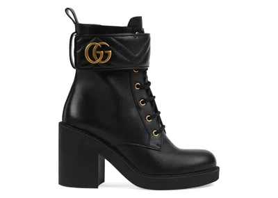 Pre-owned Gucci Gg Strap Matelasse Quilted Leather Ankle Boots (women's) Sneakers In Black