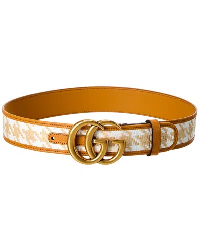 Gucci Gg Straw & Leather Belt In Brown
