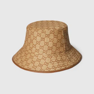 Gucci Gg Straw Bucket Hat In Brown