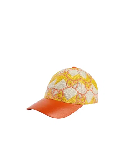 Gucci Gg Straw Effect Baseball Hat In Orange