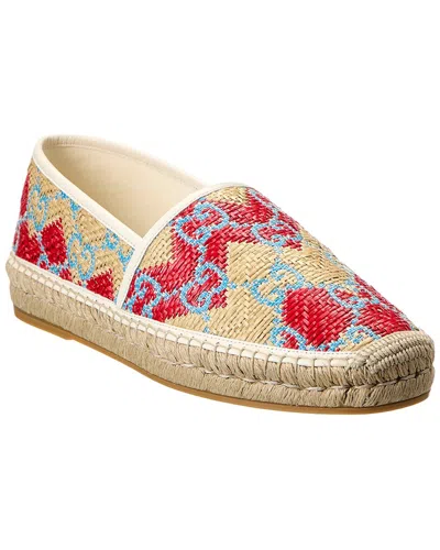 Gucci Gg Straw Espadrille In Burgundy