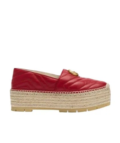 Gucci Gg Straw-woven Thick-soled Shoes In Nude
