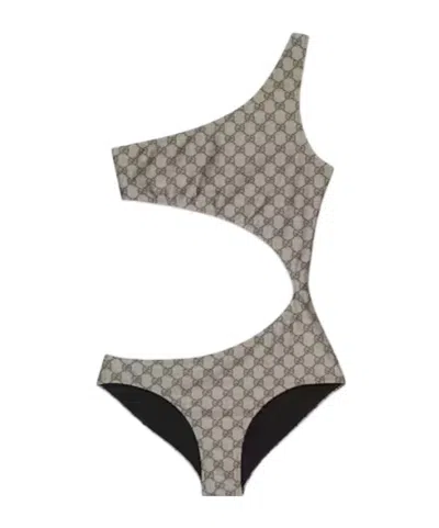 Gucci Sparkling Jersey One Piece Swimsuit In Beige