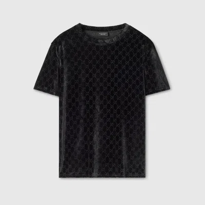 Gucci Gg Stretch Velvet Devor T-shirt In Black