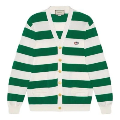 Gucci Gg Striped Knitted Cotton Cardigan For Men Green