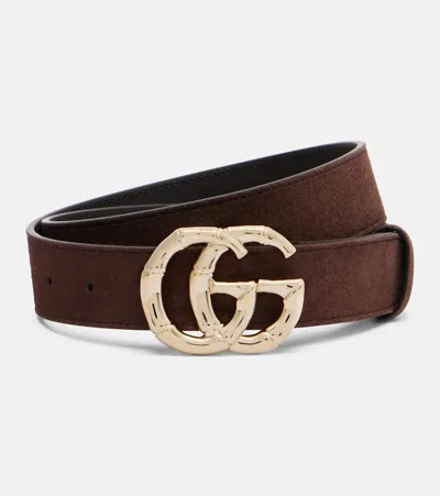 Gucci Gg Suede Belt In Brown