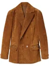 Gucci Women Leather Double-breasted Blazer In Brown