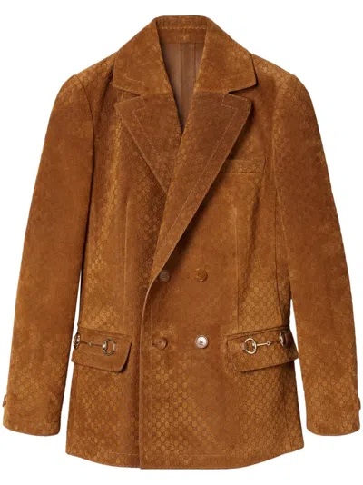 Gucci Women Leather Double-breasted Blazer In Multicolor