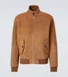 Gucci Brown Jacket With All-over Embossed Gg Motif And Collar With Buttons In Suede Man In Beige