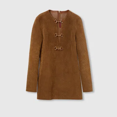 Gucci Gg Suede Dress With Horsebit Detail In Brown
