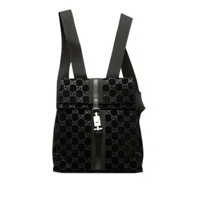 Pre-owned Gucci Gg Suede Jackie Backpack In Black