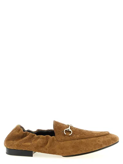 Gucci Signature Gg Suede Loafers Metal Detail In Brown