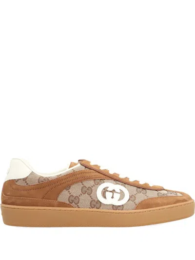 Gucci Brown G75 Sneaker In Suede And Gg Fabric Women