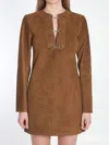 Gucci Brown Dress With Front Horsebit Details And All-over Gg Motif In Suede Woman