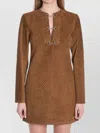 Gucci Brown Dress With Front Horsebit Details And All-over Gg Motif In Suede Woman In Brown