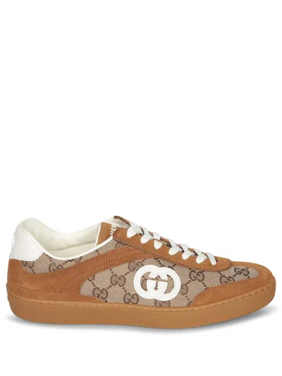 Gucci Brown G75 Sneaker In Suede And Gg Fabric Women In Multi