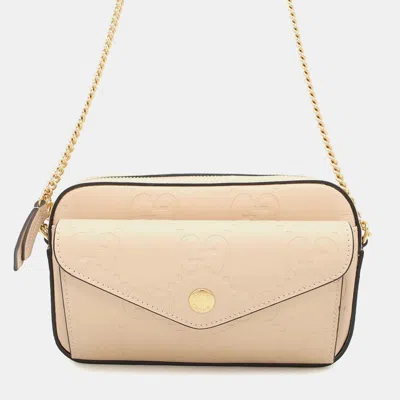 Pre-owned Gucci Gg Super Mini Chainshoulder Beige Leather In Sand