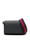 Gucci Gg Supreme Leather Messenger Bag In Black