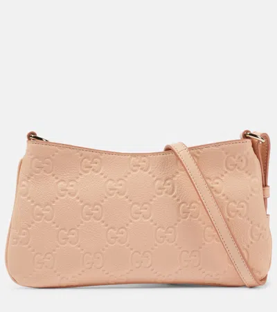 Gucci Gg Super Mini Debossed Leather Shoulder Bag In Pink