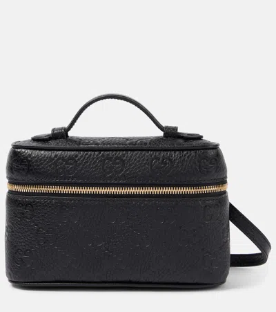 Gucci Gg Super Mini Debossed Leather Tote Bag In Black