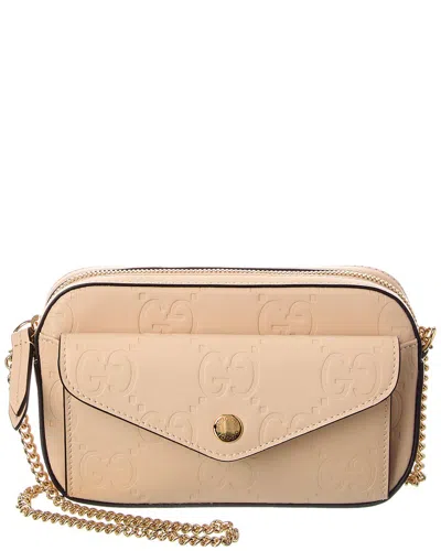 Gucci Gg Super Mini Leather Crossbody In Neutral