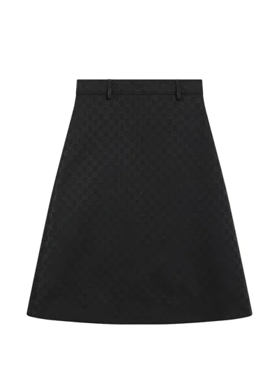 Gucci Gg Supreme A-line Midi Skirt In Black