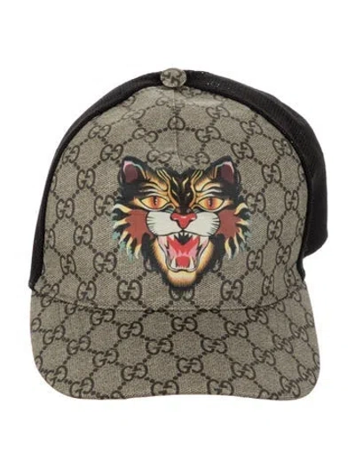 Pre-owned Gucci Gg Supreme Angry Cat Baseball Cap In Neutral