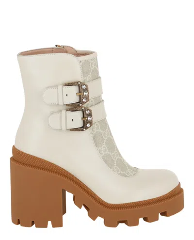 Pre-owned Gucci Gg Supreme Ankle Accent Ankle Boots (women's) Sneakers In White