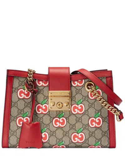 Gucci Gg Supreme Apple Printed Coated Canvas & Leather Tote In Brown